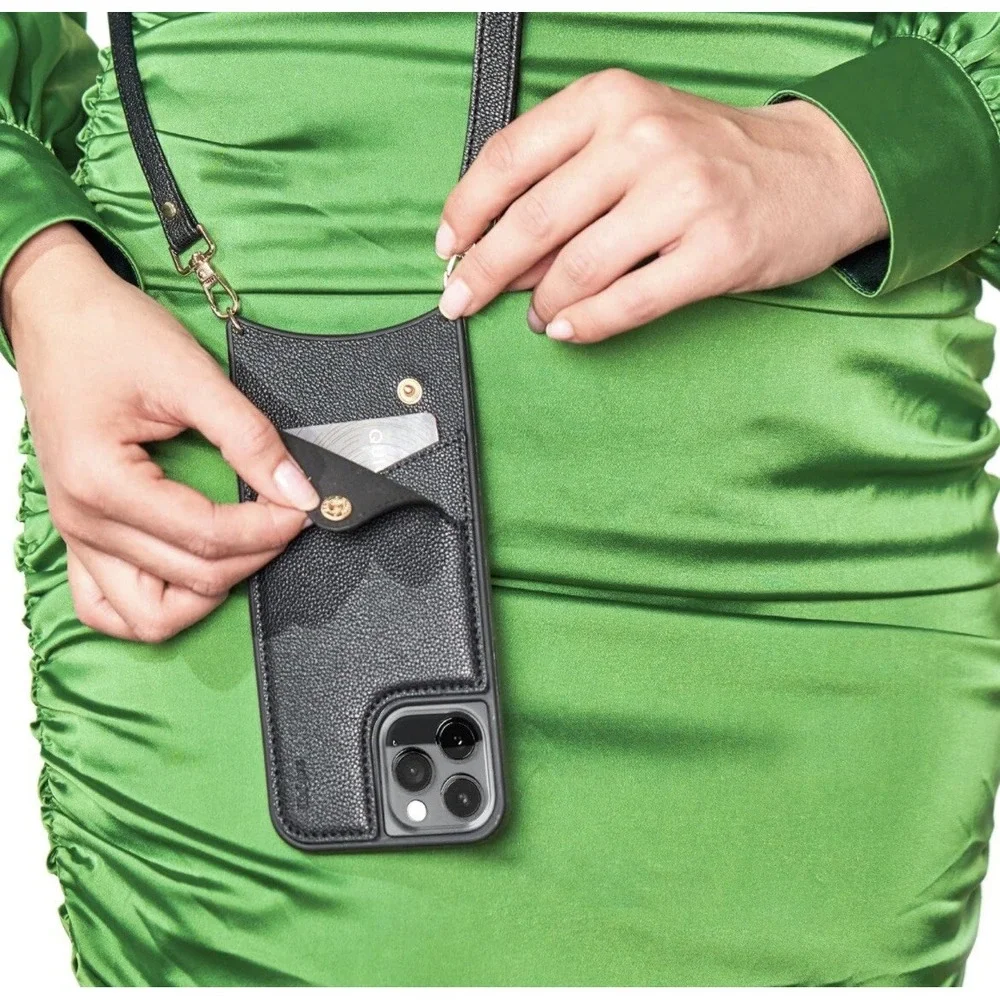 KIQUE Crossbody Phone‎ Case and Wallet for iPhone 11 Pro Faux Black Leather